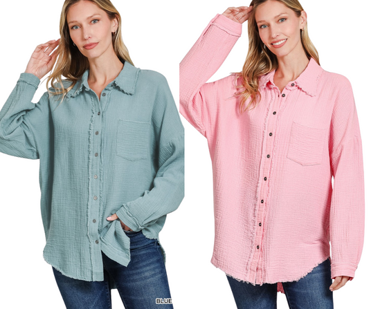 Gauze Button Down Top